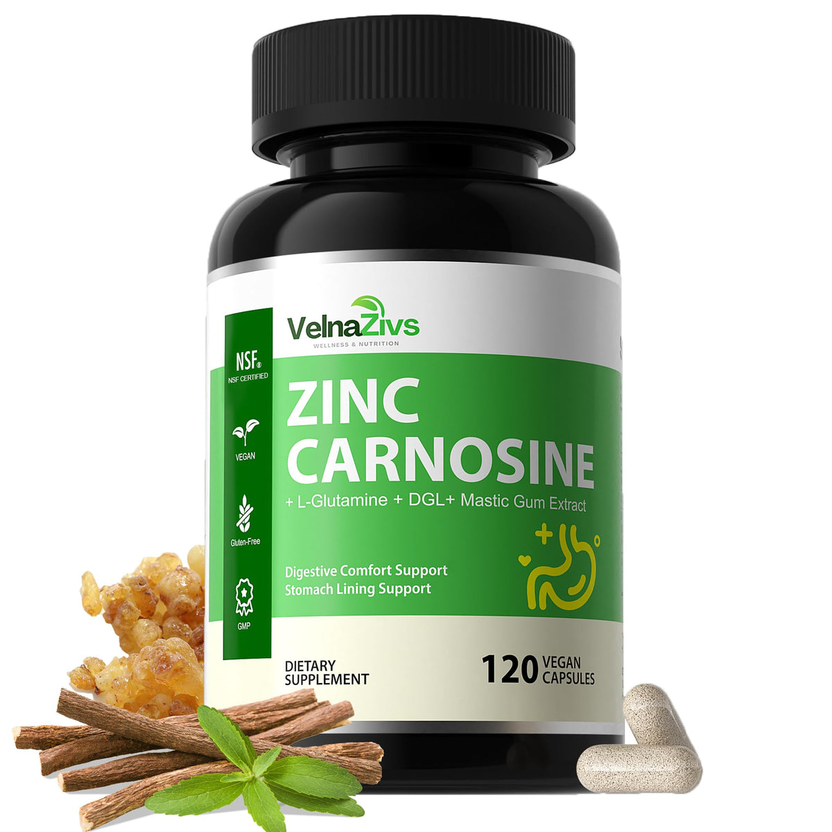 Zinc Carnosine and Mastic Gum Capsules, 120 Ct